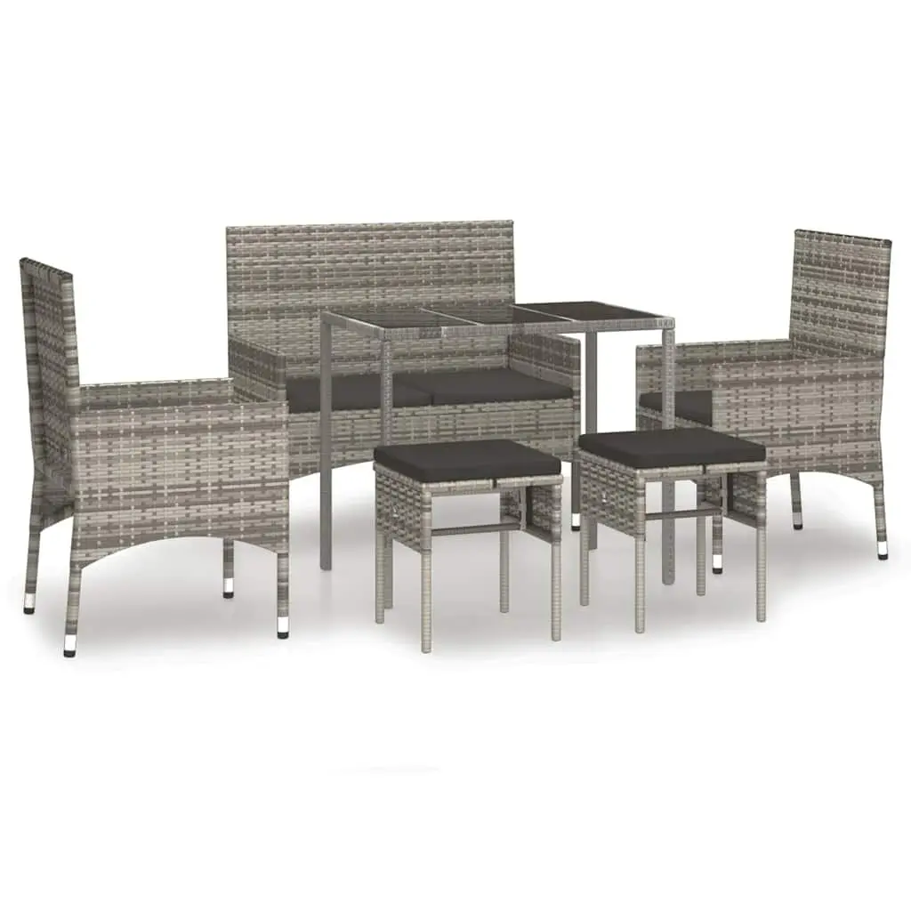 Garden Lounge Set 6 Piece Outdoor Furniture Grey Poly Rattan with Cushions