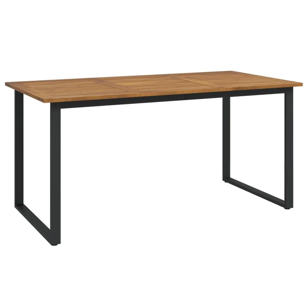 Outdoor Dining Table Solid Acacia Wood Brown 160x80x75cm U-Shaped Metal Legs