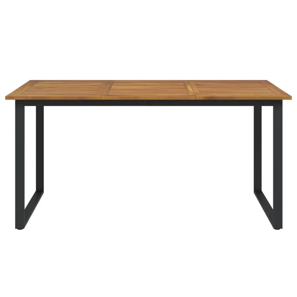 Outdoor Dining Table Solid Acacia Wood Brown 160x80x75cm U-Shaped Metal Legs