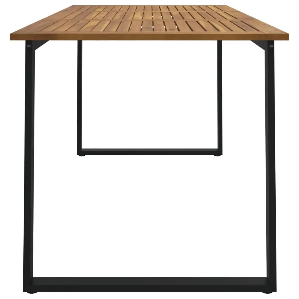 Outdoor Dining Table Solid Acacia Wood Brown 160x80x75cm U-Shaped Metal Legs