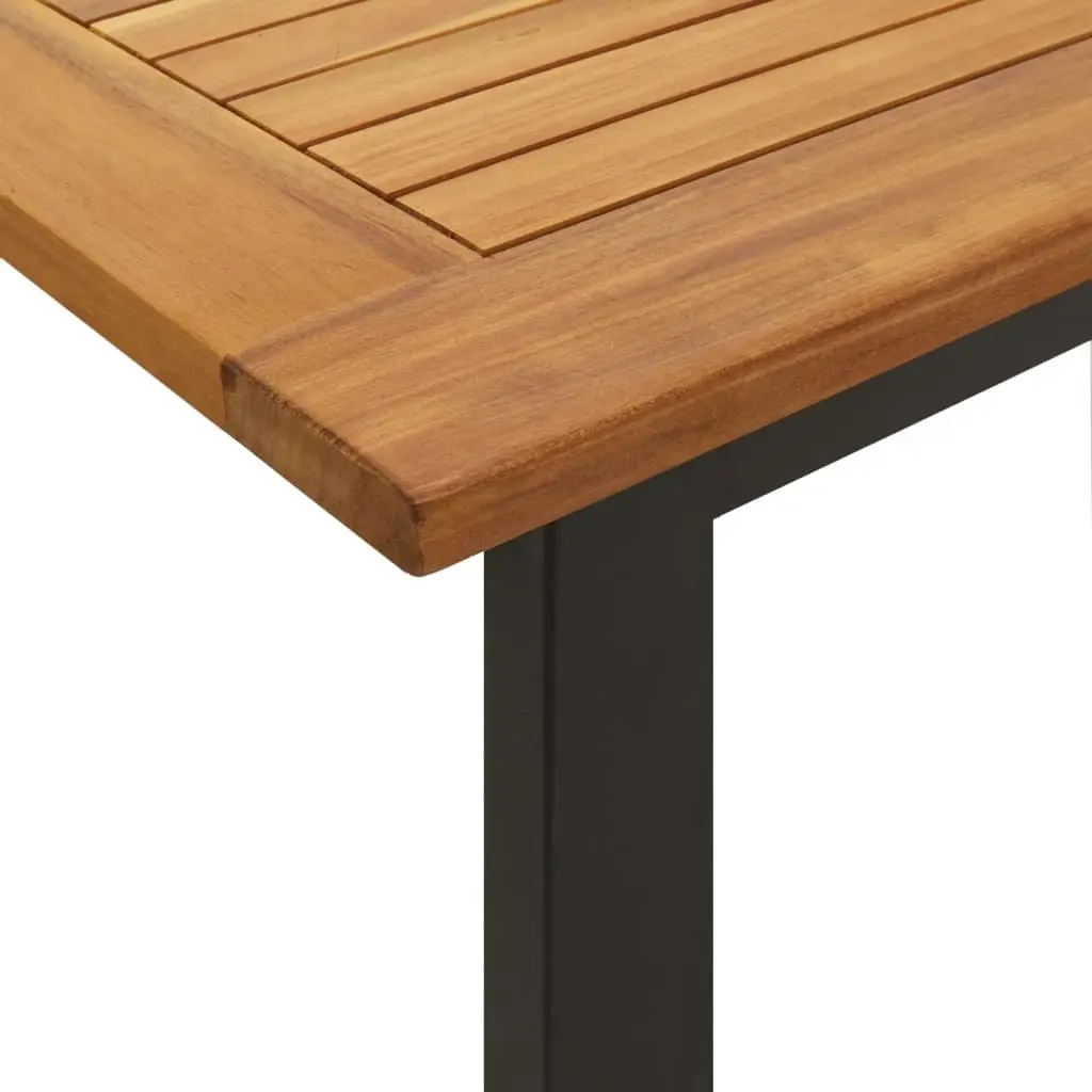 Outdoor Dining Table Solid Acacia Wood Brown 160x80x75cm U-Shaped Metal Legs
