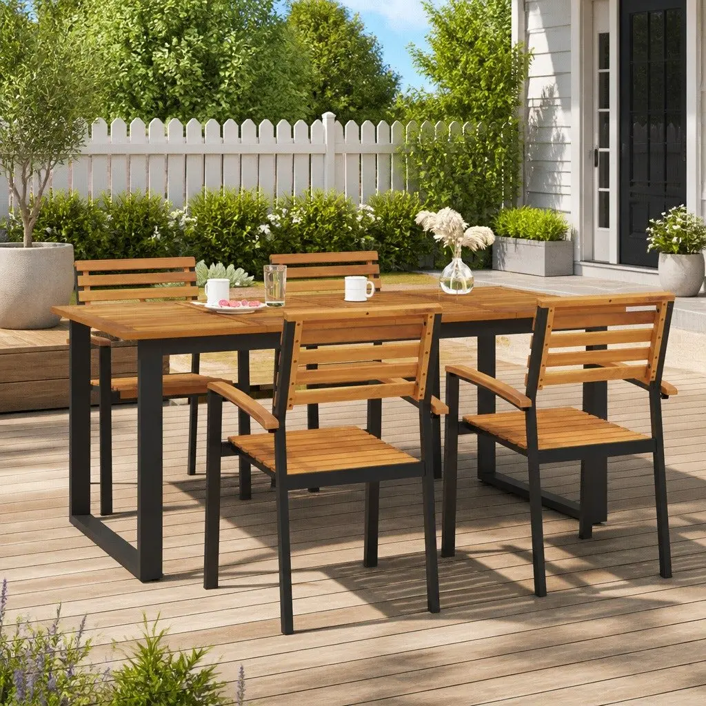 Garden Dining Table Solid Acacia Wood U-shaped Legs 180 x 90 x 75 cm