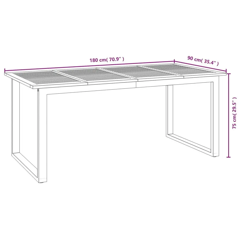 Garden Dining Table Solid Acacia Wood U-shaped Legs 180 x 90 x 75 cm