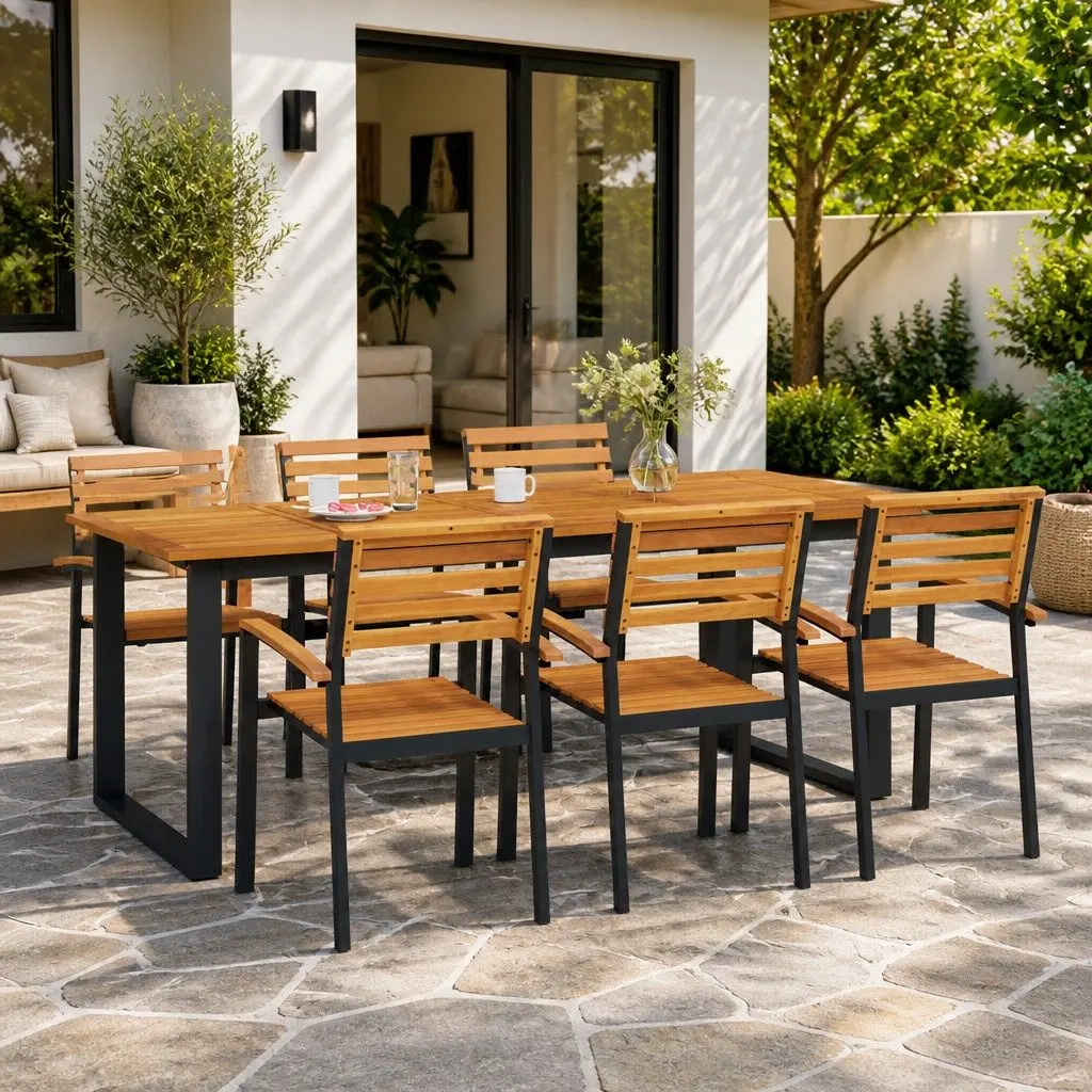 Outdoor Dining Table in Brown Acacia Wood