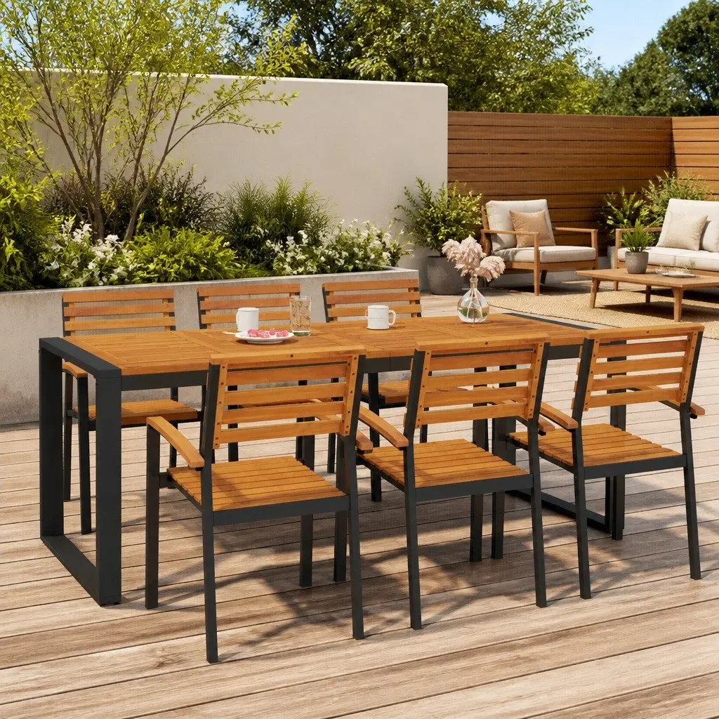 Outdoor Dining Table Acacia Wood U-Shaped Legs Brown 200cm x 90cm x 75cm