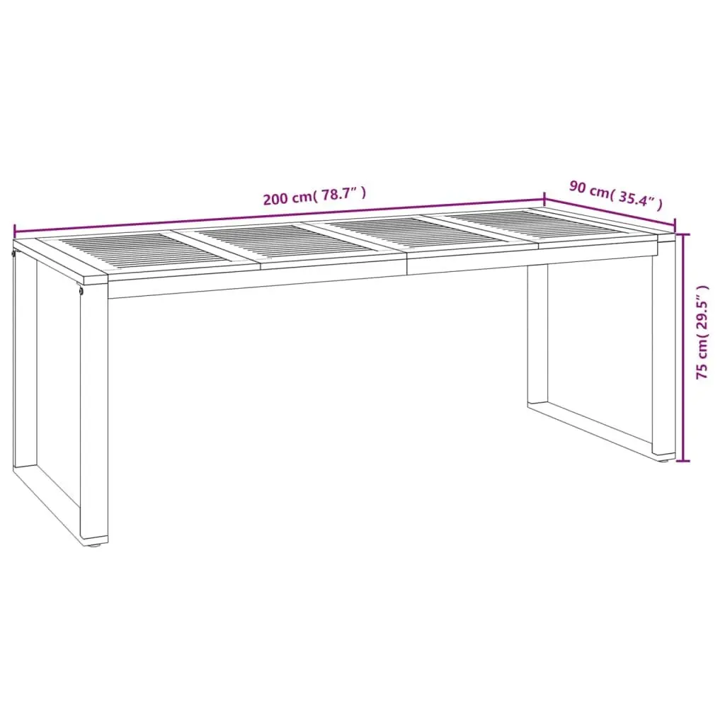 Outdoor Dining Table Acacia Wood U-Shaped Legs Brown 200cm x 90cm x 75cm