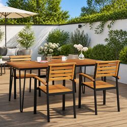 Garden Dining Table Hairpin Legs 180x90x75cm Solid Acacia Wood Outdoor Patio