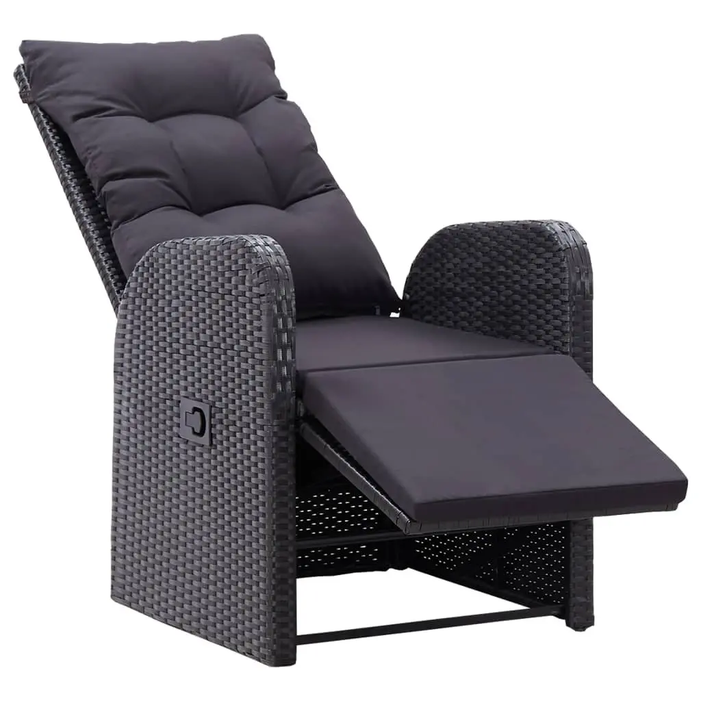 Reclining Garden Chairs Black Outdoor Seating 2 pcs Poly Rattan with Cushions