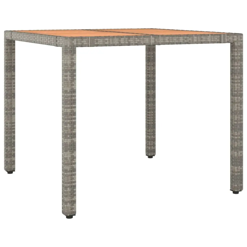 Garden Table Wooden Top Grey Poly Rattan Outdoor Patio Furniture Steel Frame