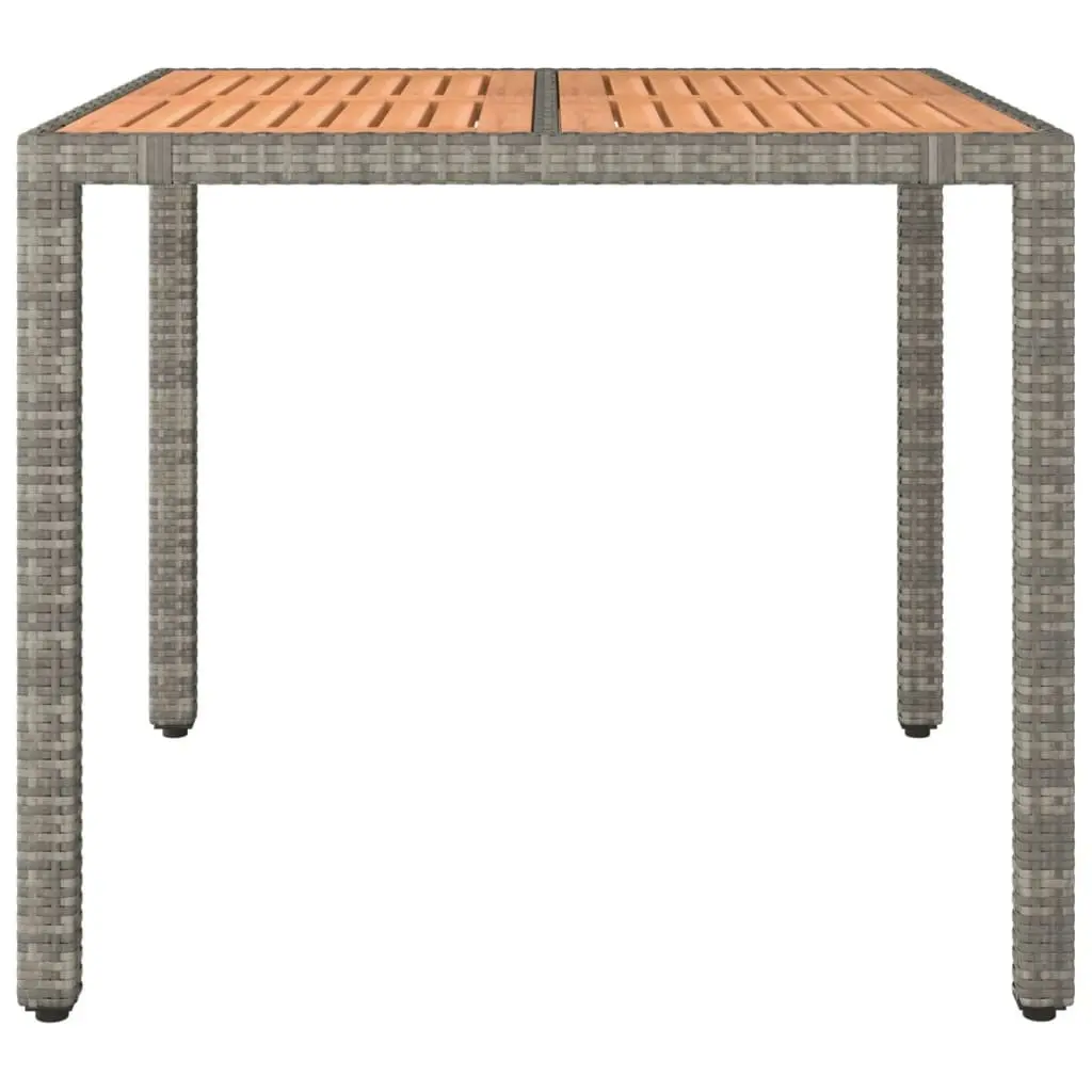 Garden Table Wooden Top Grey Poly Rattan Outdoor Patio Furniture Steel Frame