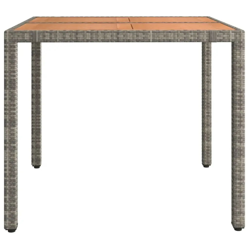 Garden Table Wooden Top Grey Poly Rattan Outdoor Patio Furniture Steel Frame