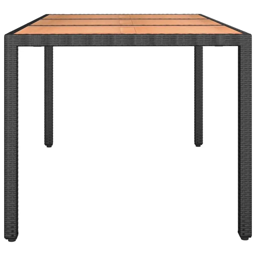 Garden Table Wooden Top Black Poly Rattan Outdoor Patio Furniture