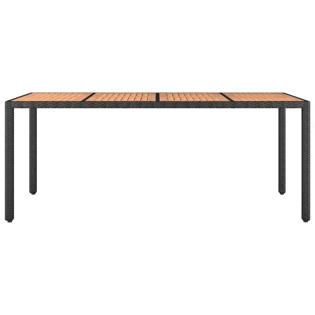 Garden Table Poly Rattan Frame Acacia Wooden Top Black