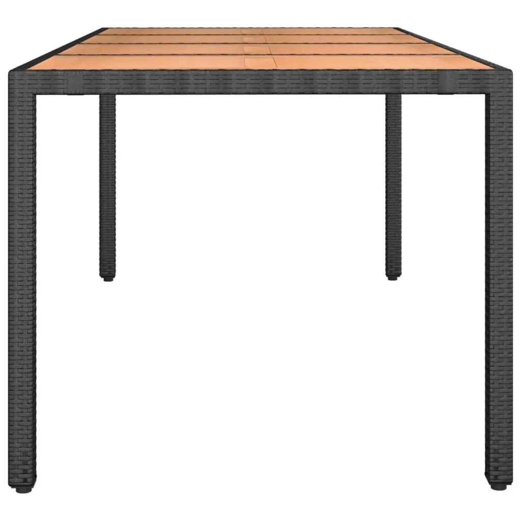 Garden Table Poly Rattan Frame Acacia Wooden Top Black