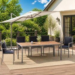 Garden Table Wooden Top Grey Poly Rattan Acacia Outdoor Patio Furniture