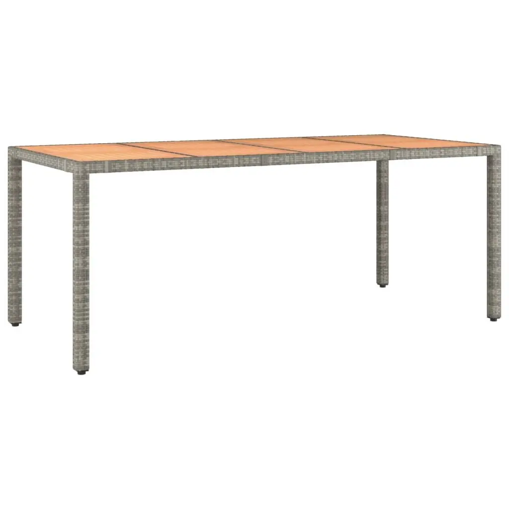 Garden Table Grey Poly Rattan Solid Acacia Wood Top Outdoor Patio Furniture