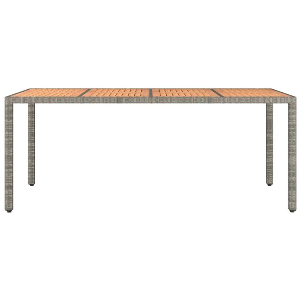 Garden Table Grey Poly Rattan Solid Acacia Wood Top Outdoor Patio Furniture