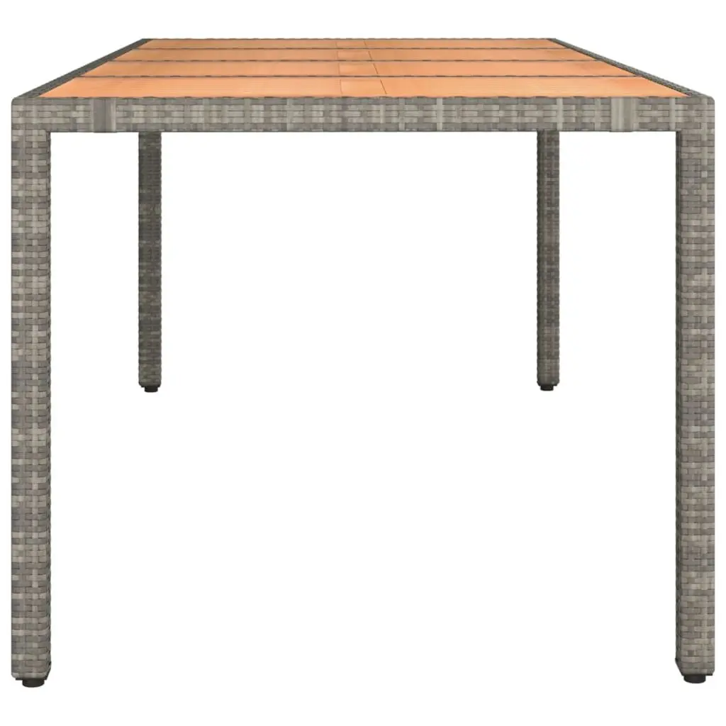 Garden Table Grey Poly Rattan Solid Acacia Wood Top Outdoor Patio Furniture