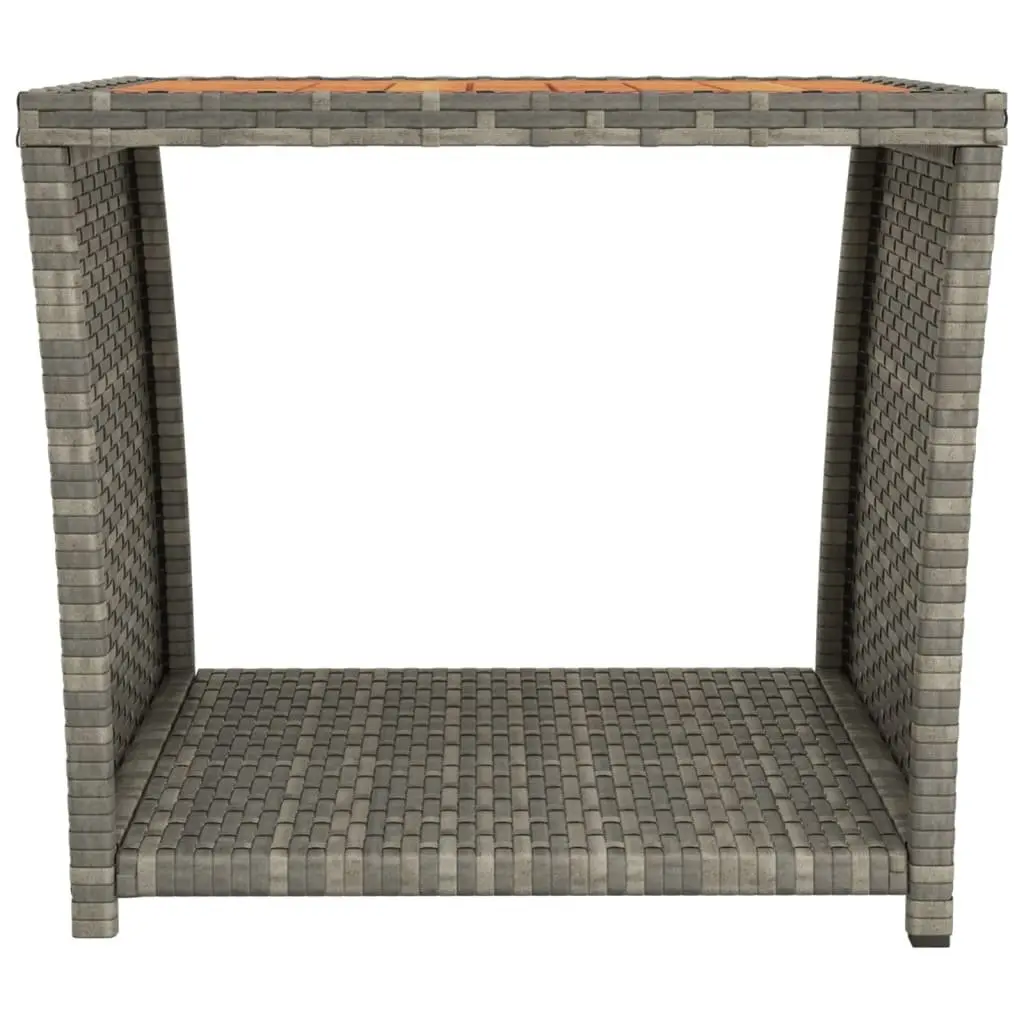 Tea Table Steel Frame Weather Resistant Grey Poly Rattan Solid Acacia Wood Top Outdoor Furniture