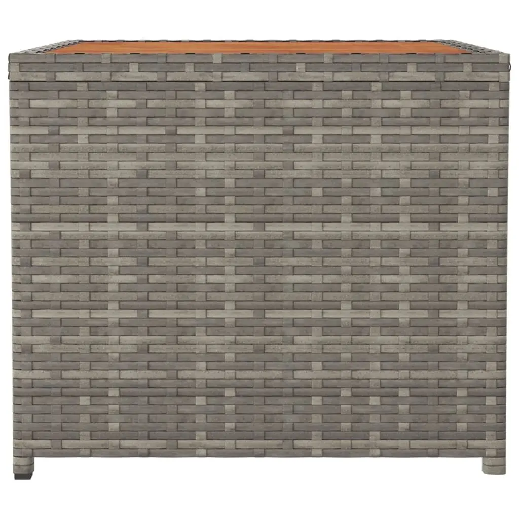 Tea Table Steel Frame Weather Resistant Grey Poly Rattan Solid Acacia Wood Top Outdoor Furniture
