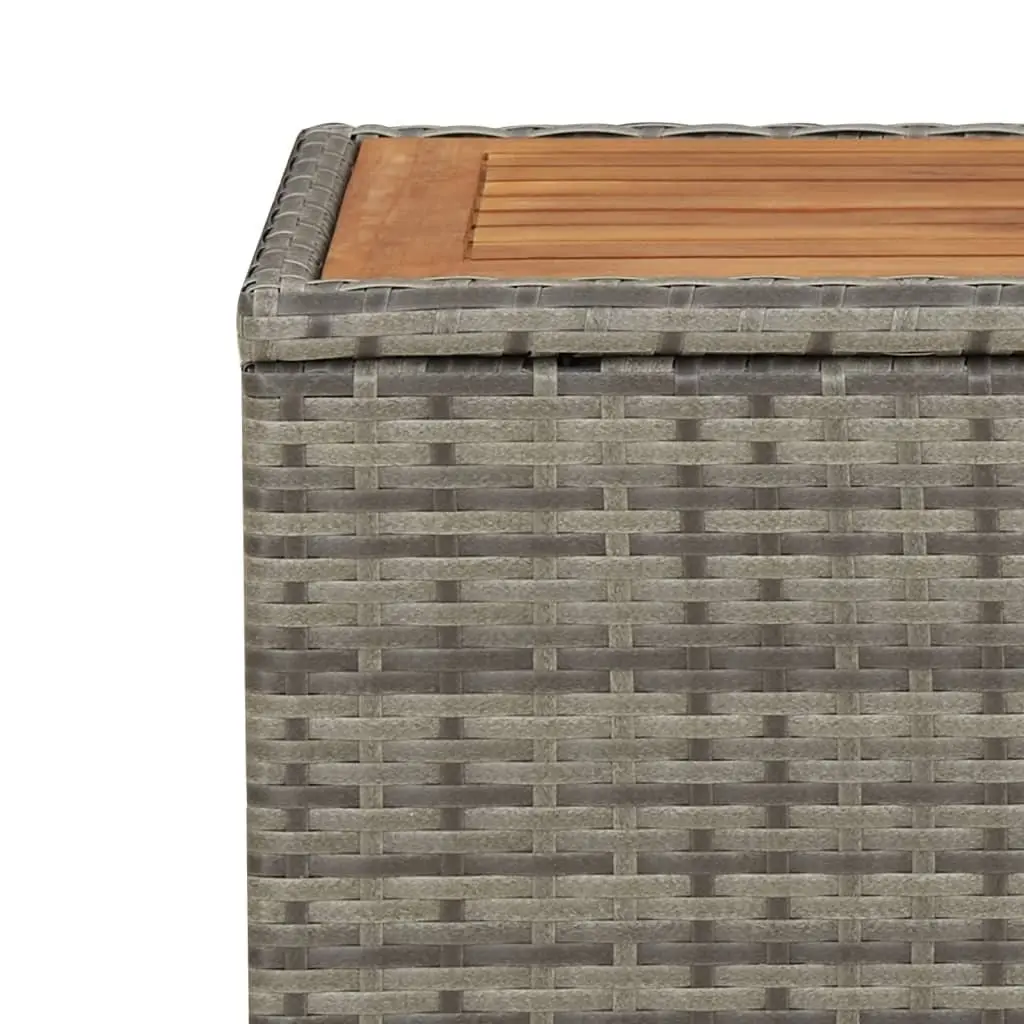 Tea Table Steel Frame Weather Resistant Grey Poly Rattan Solid Acacia Wood Top Outdoor Furniture