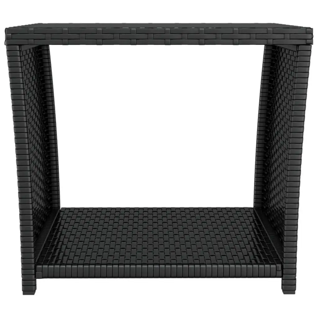 Outdoor Tea Table Black Poly Rattan Glass Top Tempered Glass