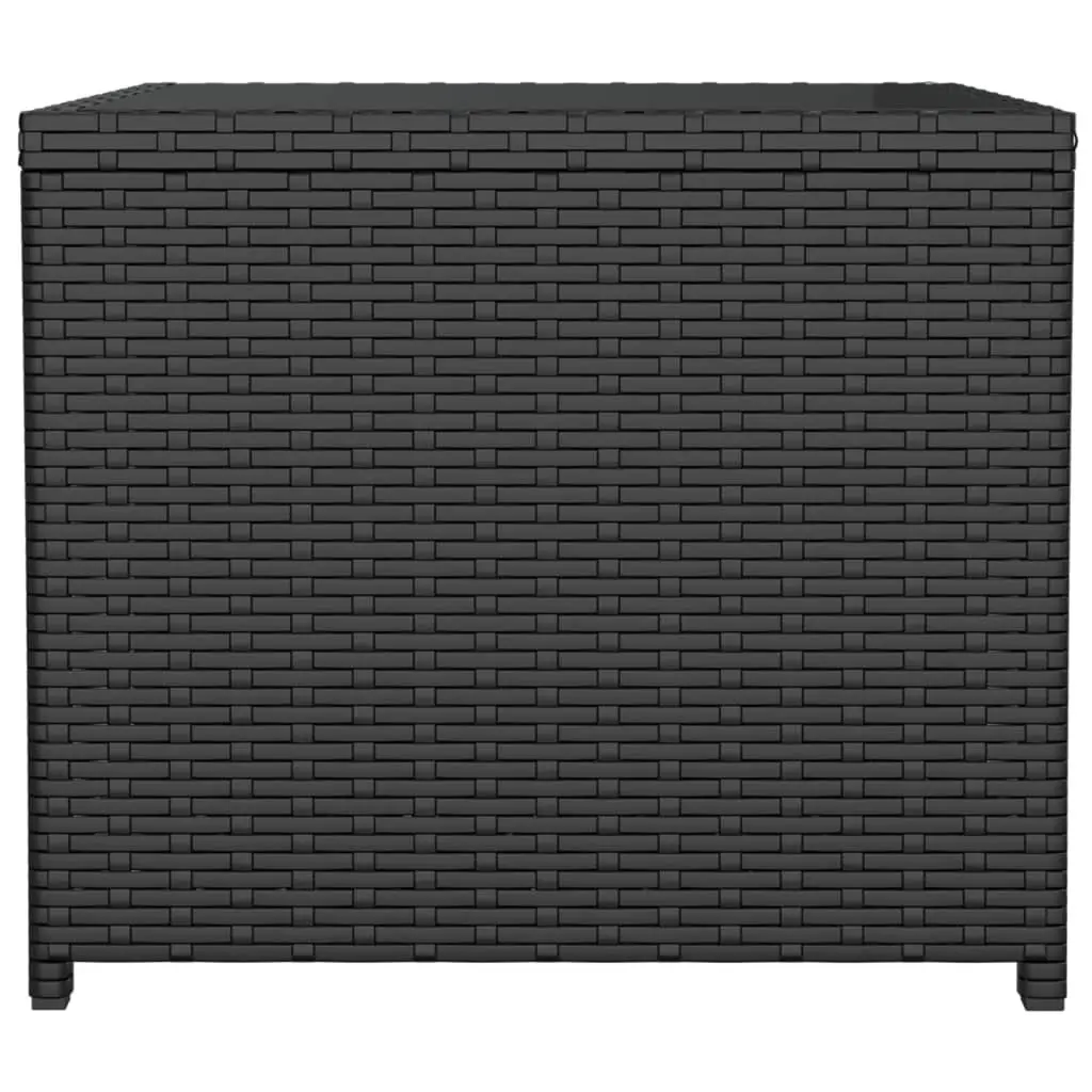 Outdoor Tea Table Black Poly Rattan Glass Top Tempered Glass