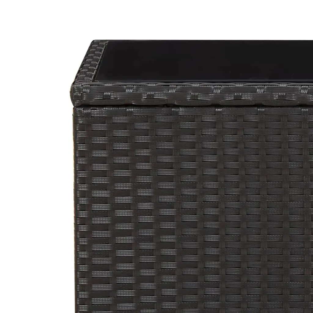 Outdoor Tea Table Black Poly Rattan Glass Top Tempered Glass