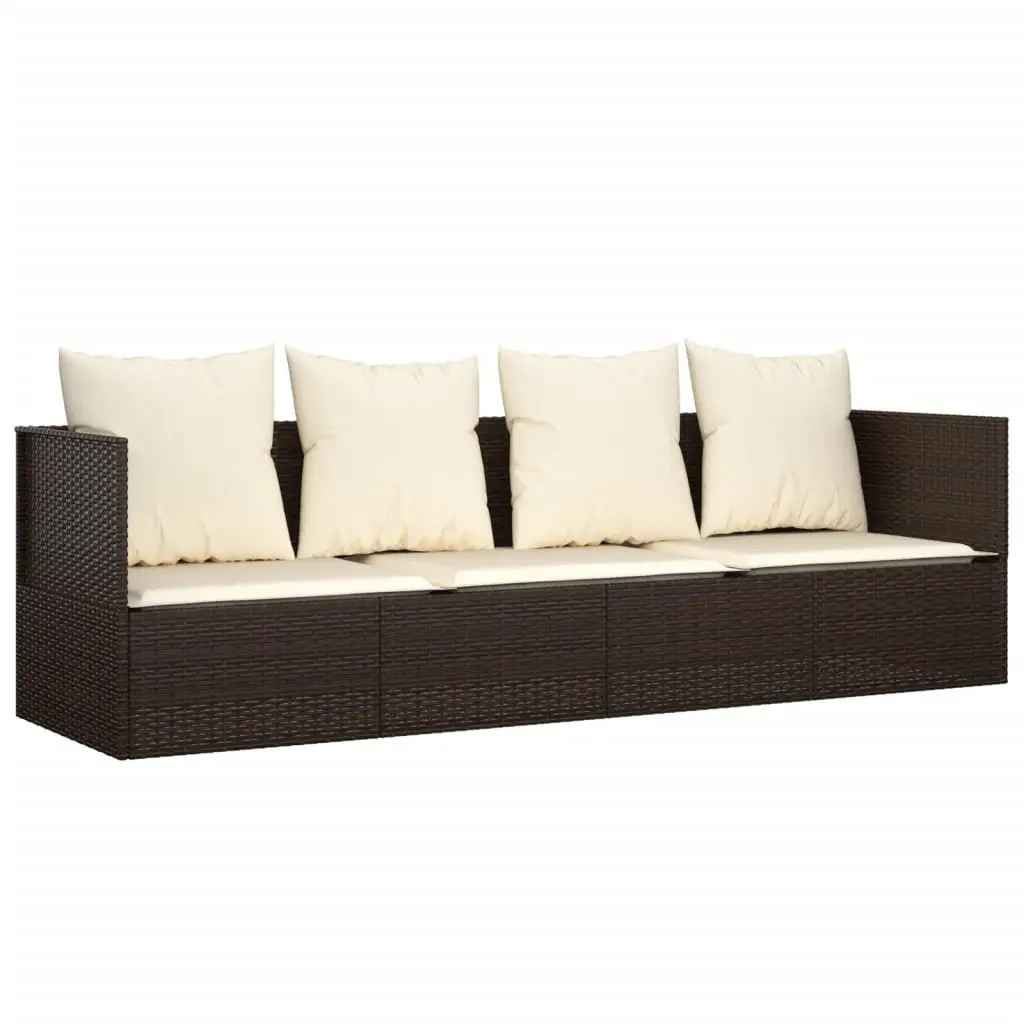 Outdoor Lounge Bed Adjustable Backrest Brown Poly Rattan with Cushions