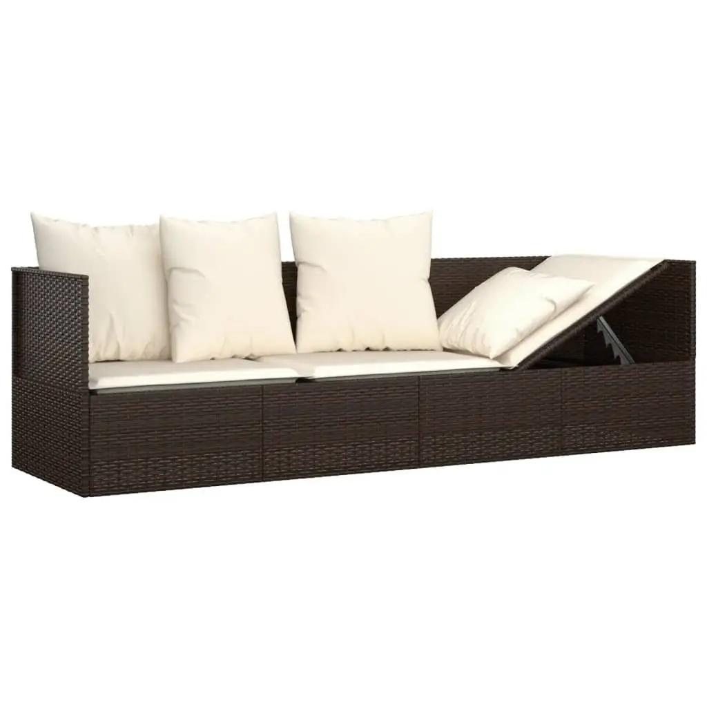 Outdoor Lounge Bed Adjustable Backrest Brown Poly Rattan with Cushions