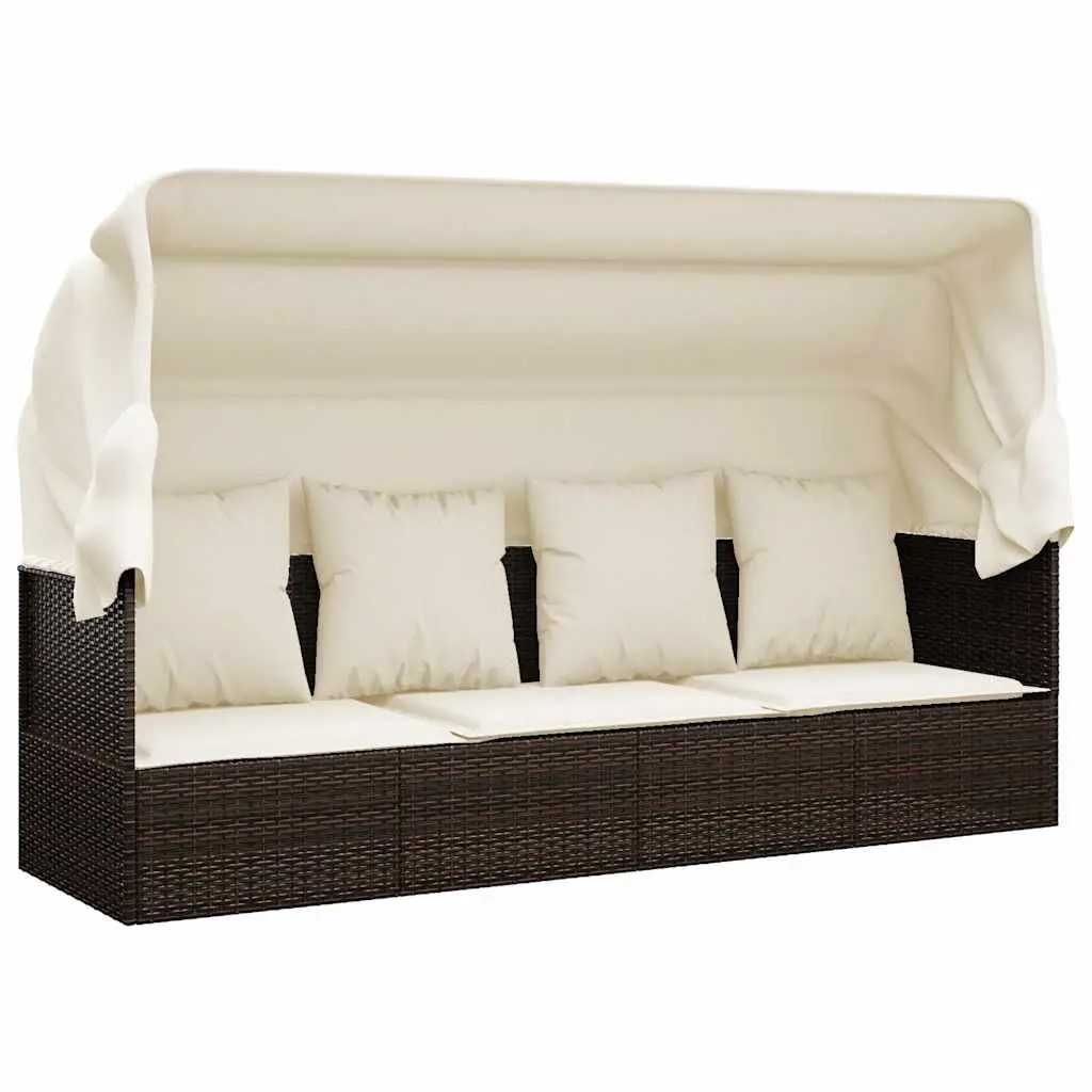 Outdoor Lounge Bed with Roof and Cushions