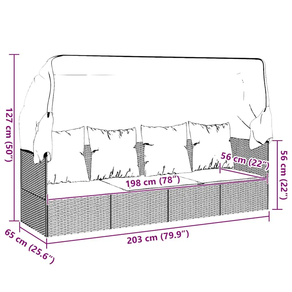 Outdoor Lounge Bed with Roof and Cushions