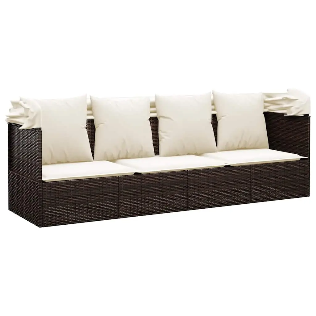 Outdoor Lounge Bed with Roof and Cushions