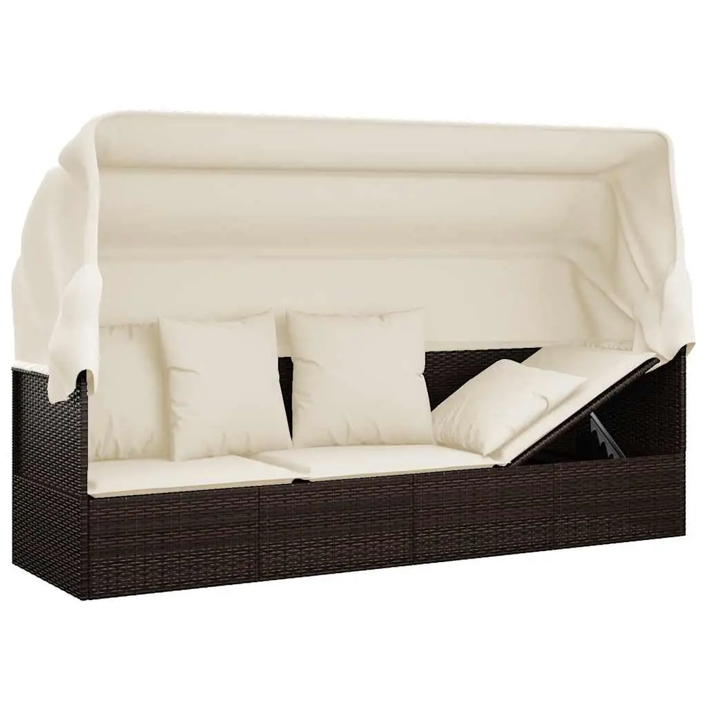 Outdoor Lounge Bed with Roof and Cushions