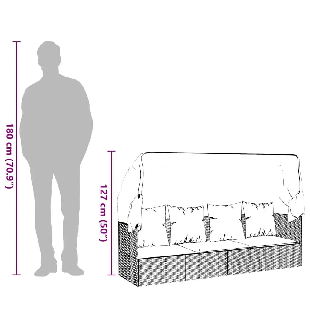 Outdoor Lounge Bed with Roof and Cushions