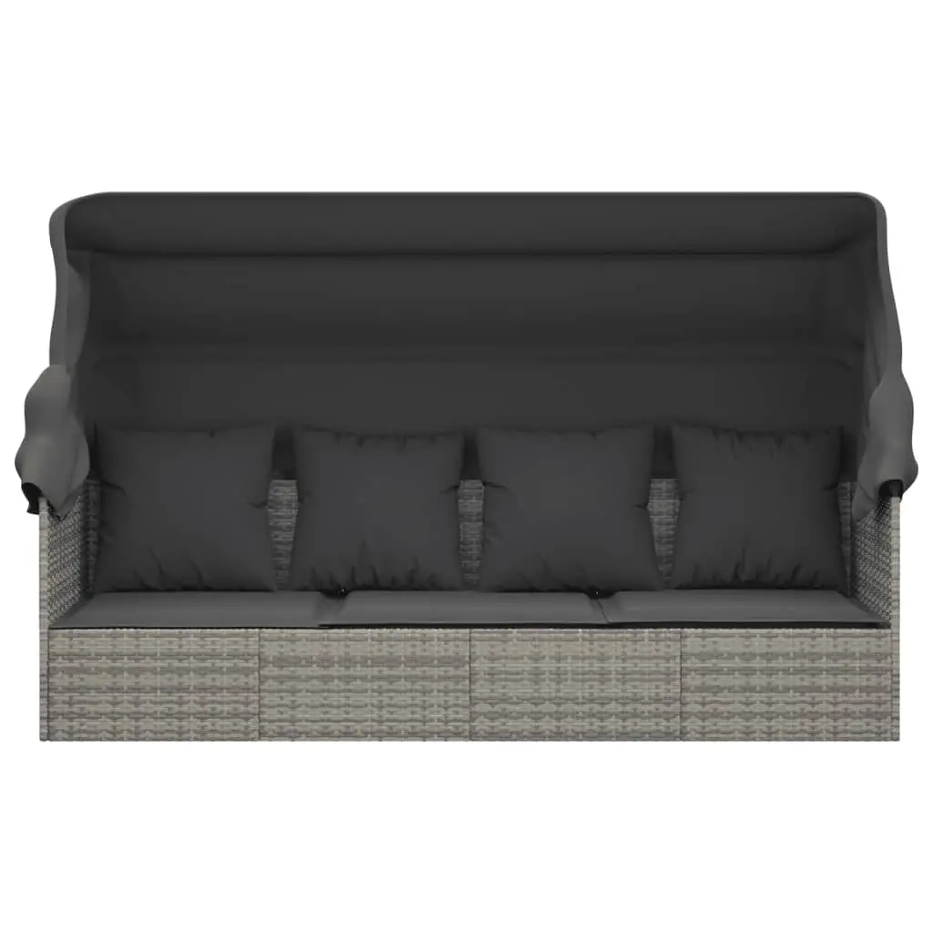 Outdoor Lounge Bed Adjustable Canopy Roof Grey Poly Rattan