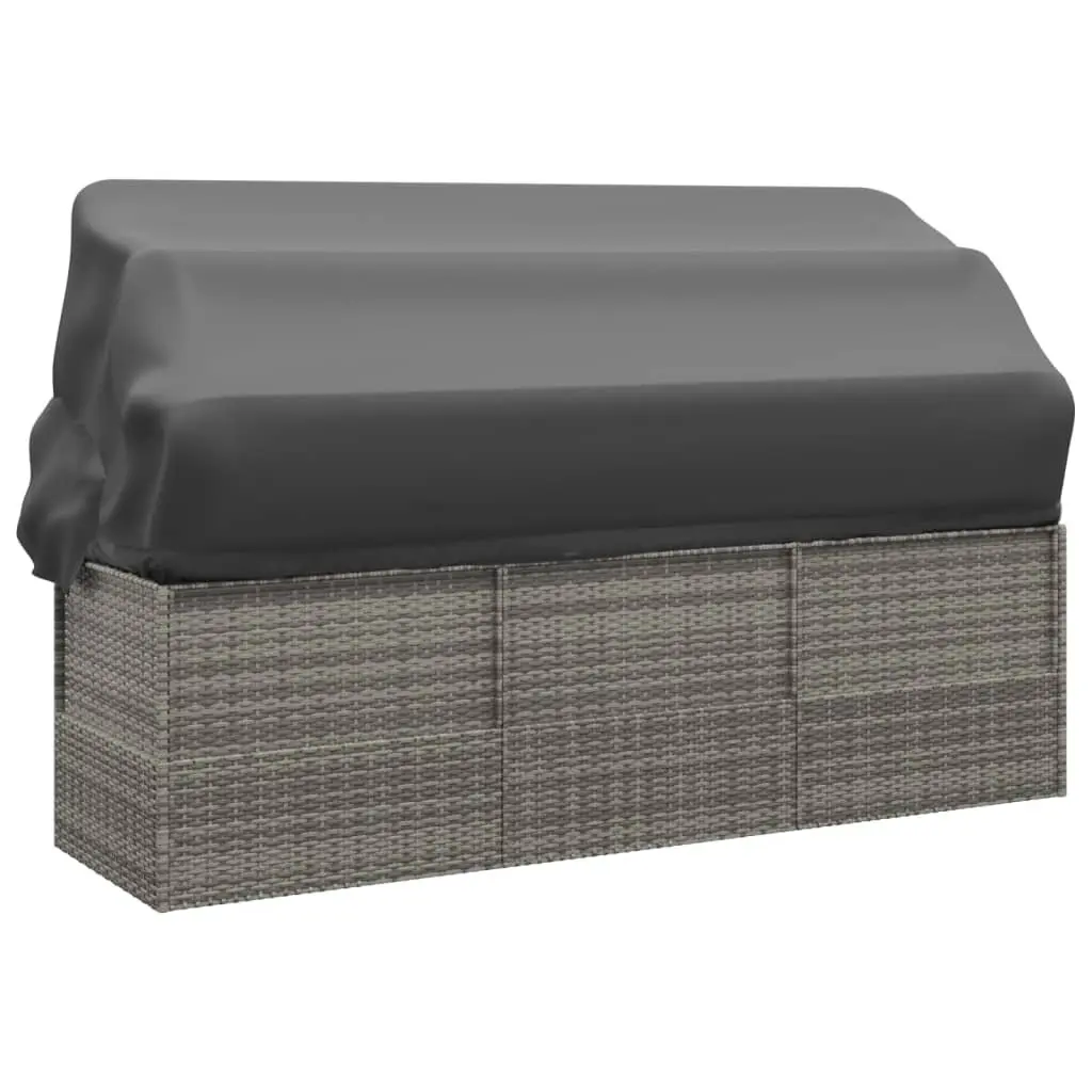 Outdoor Lounge Bed Adjustable Canopy Roof Grey Poly Rattan