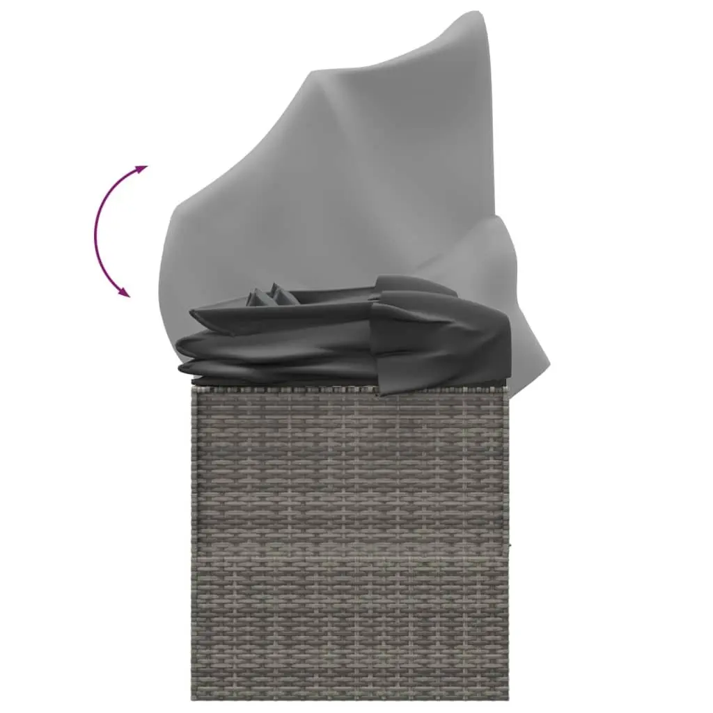 Outdoor Lounge Bed Adjustable Canopy Roof Grey Poly Rattan