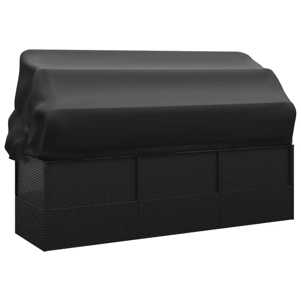 Outdoor Lounge Bed with Retractable Roof Cushions Adjustable Black Poly Rattan