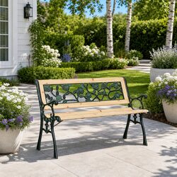 Garden Bench Brown Wooden Outdoor Seating with Cushion 116 x 54 x 73 cm