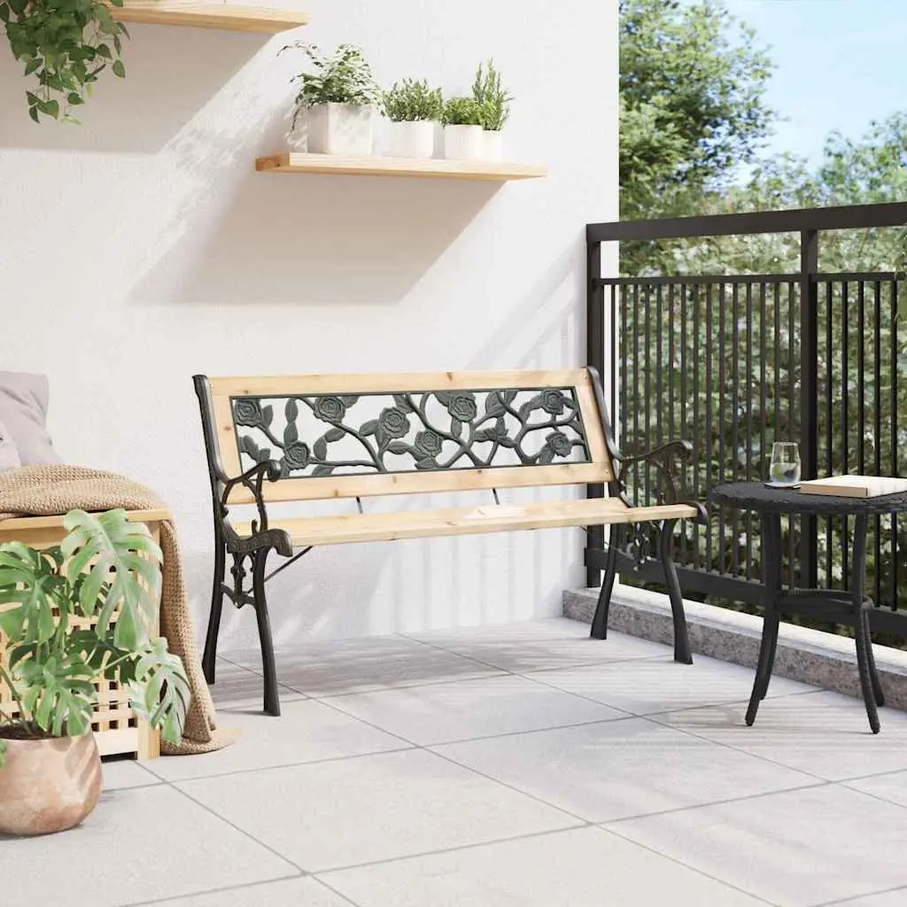 Garden Bench Brown Wooden Outdoor Seating with Cushion 116 x 54 x 73 cm