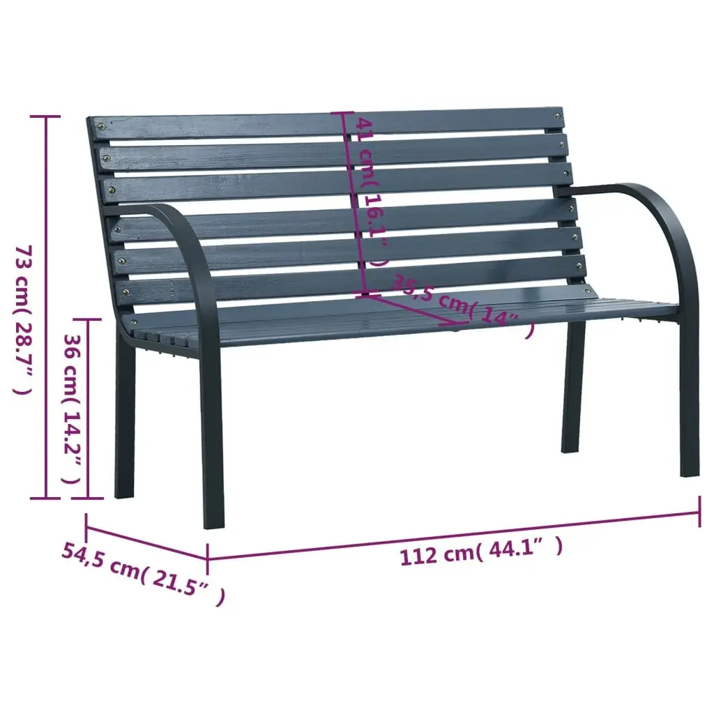 Garden Bench Wooden 112cm Grey Durable Backrest Outdoor Seating