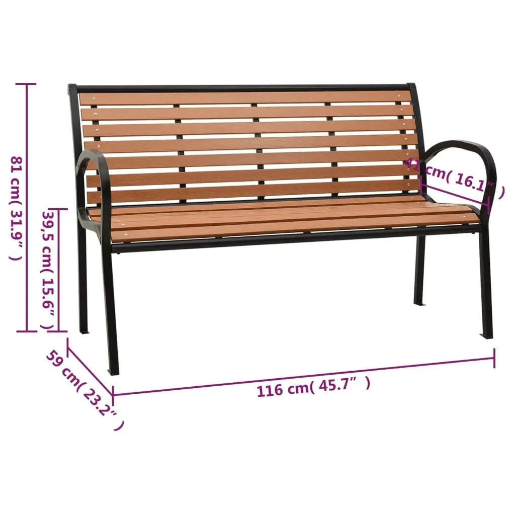 Garden Bench Brown 116cm Steel Frame WPC Slats Backrest