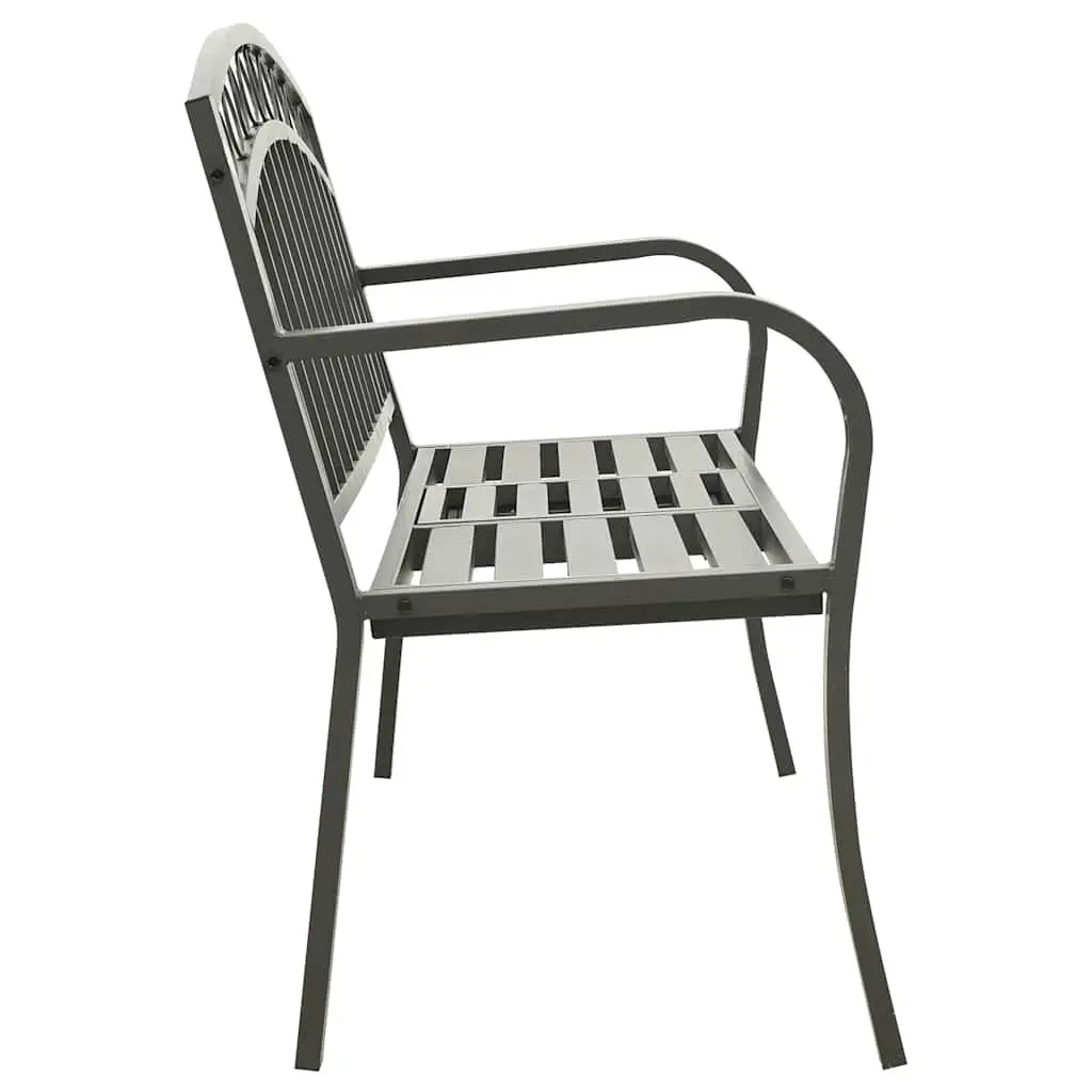 Garden Bench with Table 120cm Grey Steel Outdoor Seat Patio Garden Furniture