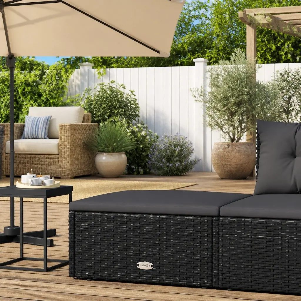 Outdoor Footstool Weather Resistant Black Rattan with Cushion