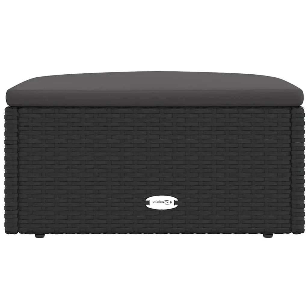 Outdoor Footstool Weather Resistant Black Rattan with Cushion