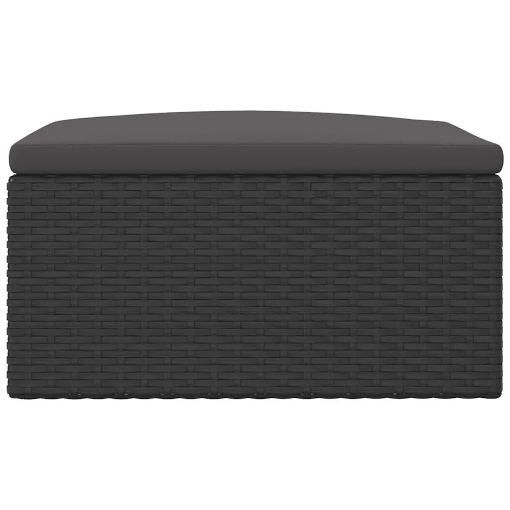 Outdoor Footstool Weather Resistant Black Rattan with Cushion