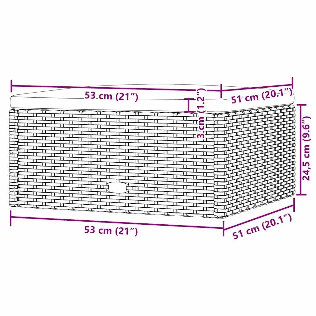 Outdoor Footstool Weather Resistant Black Rattan with Cushion