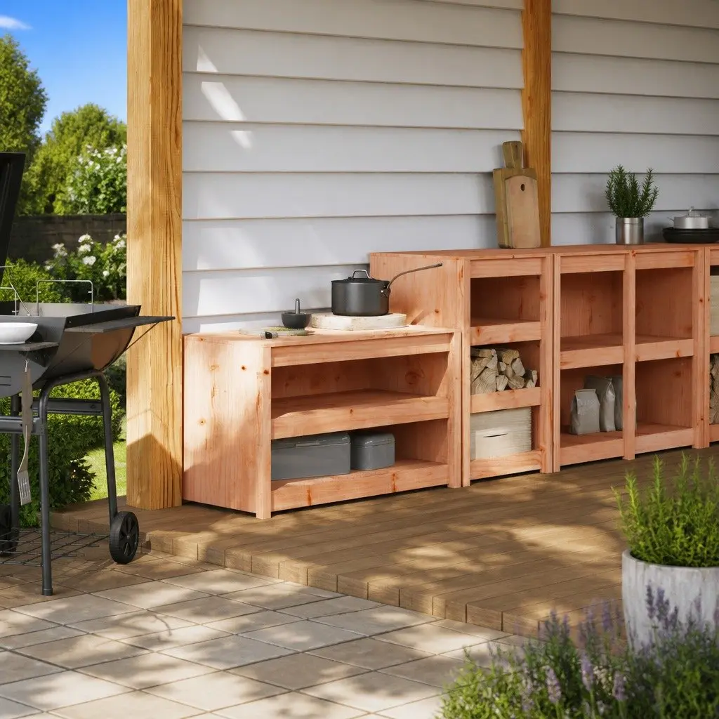Outdoor Kitchen Cabinets Solid Wood 2 pcs Storage Cupboard Garden Furniture