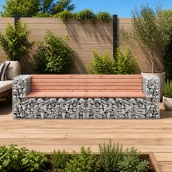Garden Bench Solid Wood Douglas Outdoor Seating Gabion Design 244x71x65.5cm